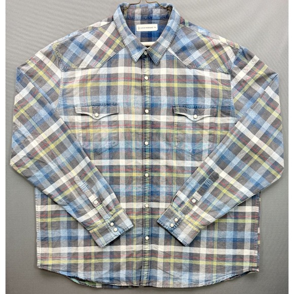 Lucky Brand Other - Lucky Brand Western Pearl Snap Shirt Blue Grey Plaid 7M44147 | Men's XXL